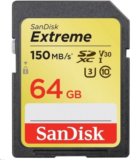 SanDisk Extreme SDXC 64GB R:150 MB/s, W: 60 MB/s, Class 10 UHS-I U3 V30