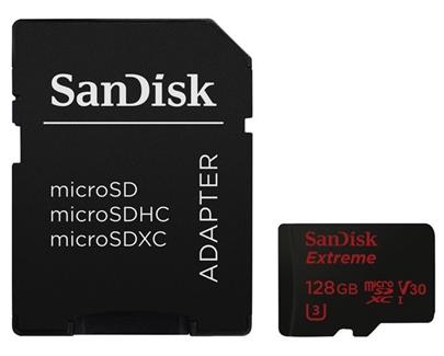 SanDisk microSDXC 128 GB Extreme, 90MB/s, UHS-I, class 10/U3/V30 + adaptér