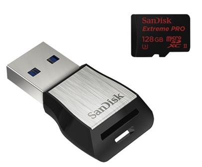 SanDisk microSDXC 128 GB Extreme Pro, 275MB/s, UHS-II, class 10/U3 + čtečka USB3.0