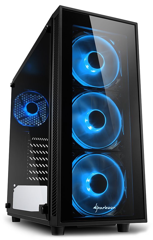 Sharkoon skříň TG4 Blue / Middle Tower / 2x USB3.0 / průhledná bočnice / modré LED / černá