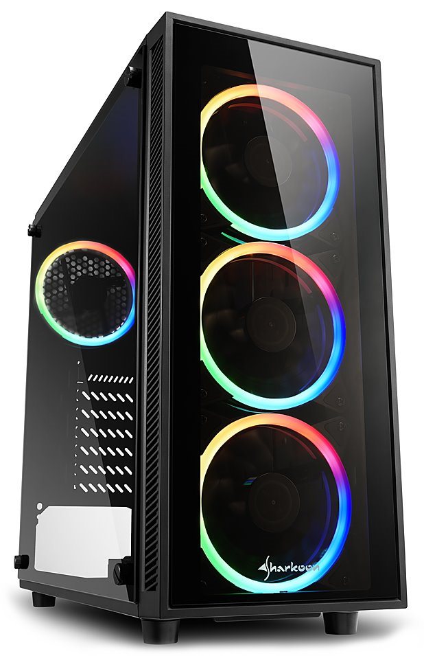 Sharkoon skříň TG4 RGB / Middle Tower / 2x USB3.0 / průhledná bočnice / RGB LED / černá