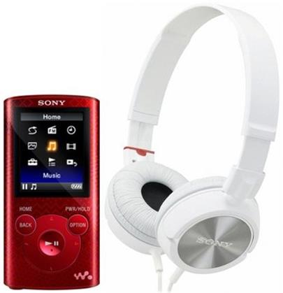 SONY NWZ-E384 Videopřehrávač mp3 Walkman® 8GB + sluchátka MDRZX310R.AE- RED