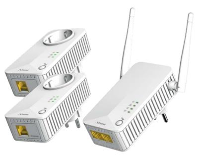 STRONG sada 3 adaptérů Powerline WF 500 DUO FR/ Powerline 500 Mbit/s/ Wi-Fi 300 Mbit/s/ 2x LAN/ bílý