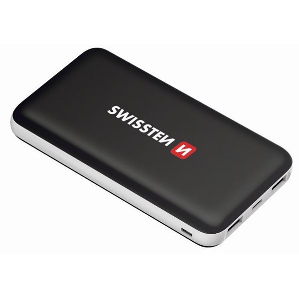 SWISSTEN BLACK CORE SLIM POWER BANK 10000 mAh USB-C INPUT