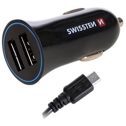 SWISSTEN CAR CHARGER 2,4A POWER WITH 2x USB + CABLE MICRO USB