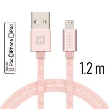 SWISSTEN DATA CABLE USB / LIGHTNING MFi TEXTILE 1,2M PINK