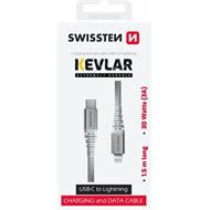 SWISSTEN DATOVÝ KABEL KEVLAR USB-C / LIGHTNING 1,5 M BÍLÝ