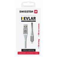 SWISSTEN DATOVÝ KABEL KEVLAR USB / LIGHTNING 1,5 M BÍLÝ