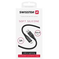 SWISSTEN DATOVÝ KABEL SOFT SILICONE USB-A / LIGHTNING 0,4 M ČERNÝ