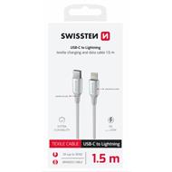 SWISSTEN DATOVÝ KABEL TEXTILE II USB-C / LIGHTNING 1,5 M BÍLÝ