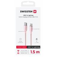 SWISSTEN DATOVÝ KABEL TEXTILE II USB-C / LIGHTNING 1,5 M RŮŽOVÝ