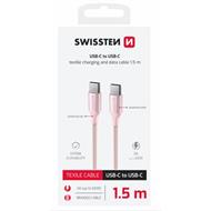 SWISSTEN DATOVÝ KABEL TEXTILE II USB-C / USB-C 1,5 M RŮŽOVÝ