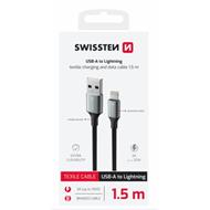 SWISSTEN DATOVÝ KABEL TEXTILE II USB / LIGHTNING 1,5 M ČERNÝ