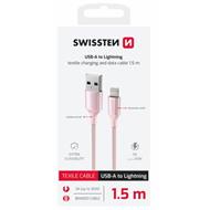 SWISSTEN DATOVÝ KABEL TEXTILE II USB / LIGHTNING 1,5 M RŮŽOVÝ