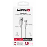 SWISSTEN DATOVÝ KABEL TEXTILE II USB / USB-C 1,5 M BÍLÝ