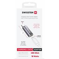 SWISSTEN NABÍJECÍ ADAPTÉR TEXTILE USB-C (samec) / LIGHTNING (samice) STŘÍBRNÝ