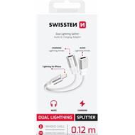 SWISSTEN NABÍJECÍ AUDIO ADAPTÉR TEXTILE LIGHTNING (samec) / 2x LIGHTNING (samice) 0,12 M BÍLÝ