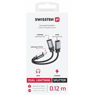 SWISSTEN NABÍJECÍ AUDIO ADAPTÉR TEXTILE LIGHTNING (samec) / 2x LIGHTNING (samice) 0,12 M ČERNÝ