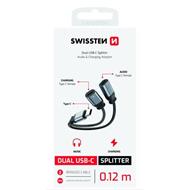 SWISSTEN NABÍJECÍ AUDIO ADAPTÉR TEXTILE USB-C (samec) / 2x USB-C (samice) 0,12 M ČERNÝ