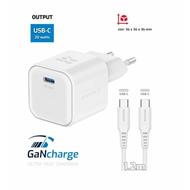 SWISSTEN SÍŤOVÝ ADAPTÉR GaN 1x USB-C 20W POWER DELIVERY BÍLÝ + DATOVÝ KABEL USB-C/USB-C 1,2 M BÍLÝ