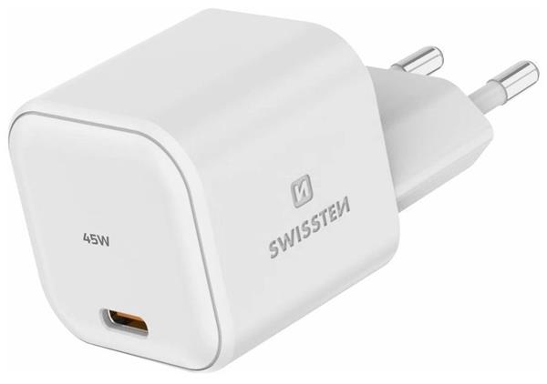 SWISSTEN SÍŤOVÝ ADAPTÉR GaN 1x USB-C 45W POWER DELIVERY BÍLÝ