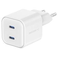 SWISSTEN SÍŤOVÝ ADAPTÉR GaN 2x USB-C 20W POWER DELIVERY BÍLÝ