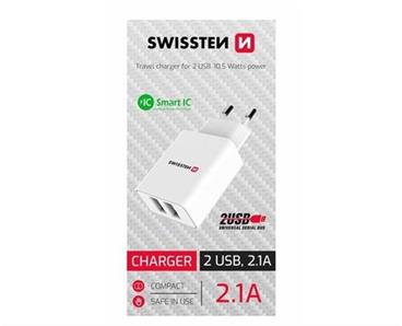 SWISSTEN SÍŤOVÝ ADAPTÉR SMART IC, CE 2x USB 2,1 A POWER BÍLÝ (SAMOPRODAVAČ)