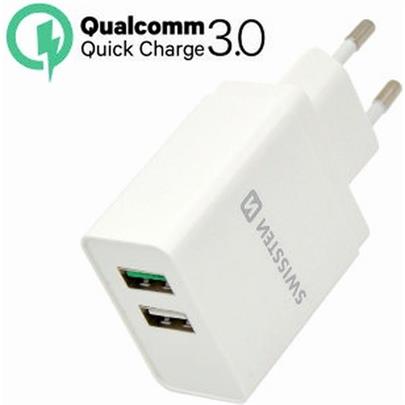 SWISSTEN TRAVEL CHARGER QUALCOMM 3.0 QUICK CHARGE + SMART IC WITH 2x USB 30W POWER WHITE