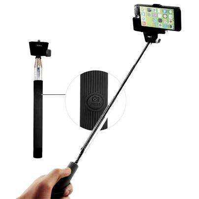 Teleskopický selfie držák C-TECH MP107G pro mobil, monopod, Bluetooth dálková spoušť, modrý