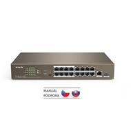 Tenda TEF1118P-16-150W PoE AT switch - 16x PoE 100 Mb/s + 1x Uplink 1Gb/s RJ45/SFP, PoE 135W,fanless