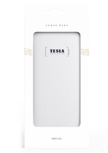 TESLA Power bank 8.000 GOLD/ 8000mAh/ micro USB kabel 5V/2,1A/ USB výstup 5V/2,1A/ Lightning adaptér/ Li-pol/ bílá