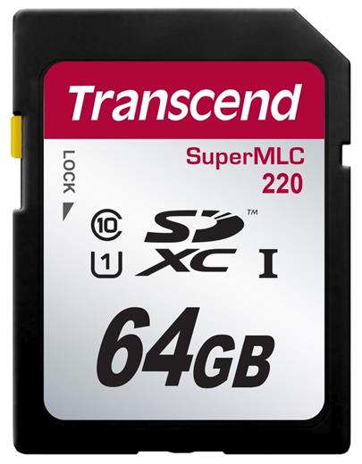 Transcend 64GB SDXC220 (Class 10) UHS-I U1 SuperMLC paměťová karta, 95 MB/s R, 80 MB/s W