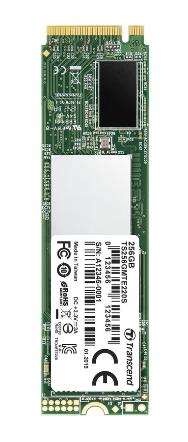 TRANSCEND MTE220S 256GB SSD disk M.2 2280, PCIe Gen3 x4 NVMe 1.3 (3D TLC), 3300MB/s R, 1250MB/s W