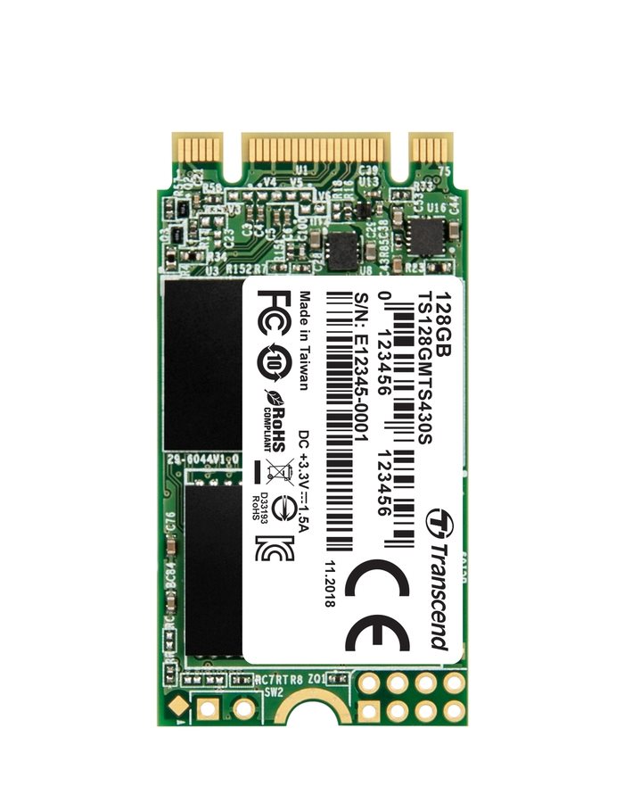 TRANSCEND MTS430S 128GB SSD disk M.2, 2242 SATA III 6Gb/s (3D TLC), 560MB/s R, 380MB/s W