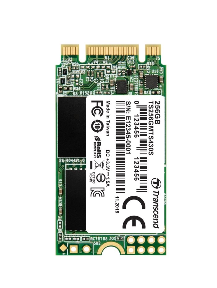 TRANSCEND MTS430S 256GB SSD disk M.2, 2242 SATA III 6Gb/s (3D TLC), 530MB/s R, 400MB/s W