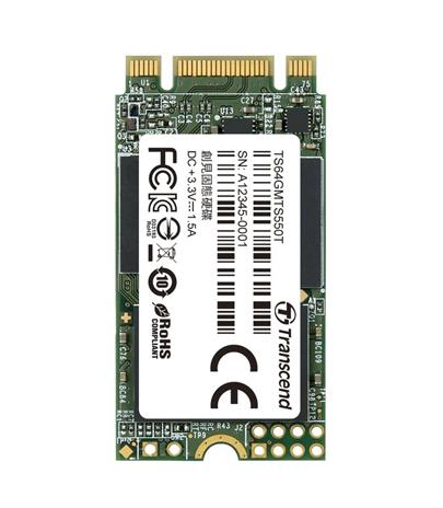 TRANSCEND MTS550T 64GB Industrial SSD disk M.2, 2242 SATA III 6Gb/s (3D TLC), 550MB/s R, 350MB/s W