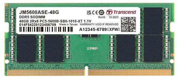 Transcend paměť 48GB DDR5 5600 SODIMM (JetRam) 2Rx8 2Gx16 CL46 1.1V