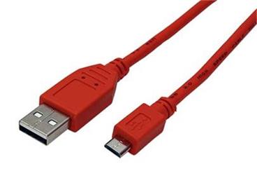 USB 2.0 kabel, USB A(M) - microUSB B(M), 1m, červený