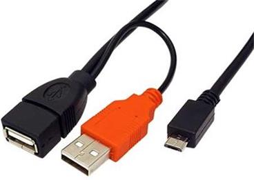 USB 2.0 Y kabel USB A(F) + USB A(M) - microUSB B(M), OTG, 1m,černý
