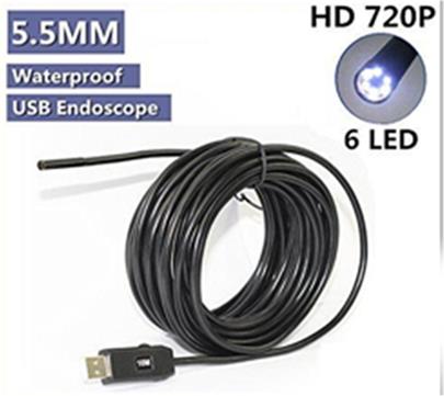 USB endoskopická kamera 1280x720 s kabelem 2m, průměr 5,5mm a zrcátkem
