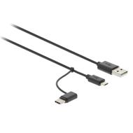 VALUELINE kabel USB 2.0/ zástrčka USB-A - zástrčka USB Micro-B / zástrčka USB-C/ černý/ 1m