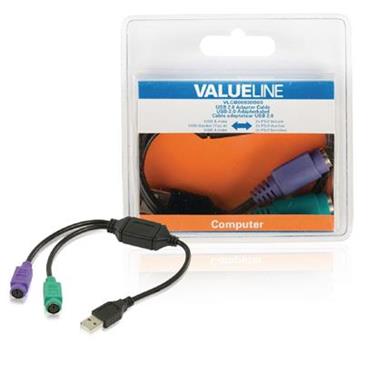 Valueline VLCB60830B03 - Kabel USB 2.0 A zástrčka - 2x zásuvka PS/2 0.30 m, černá