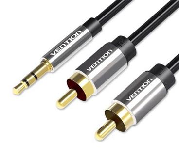 VENTION 3.5mm Jack Male to 2x RCA Male Audio Cable 5m Black Metal Type