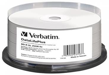 VERBATIM BD-R Blu-Ray SL DataLifePlus 25GB/ 6x/ thermal printable/ 25pack/ spindle