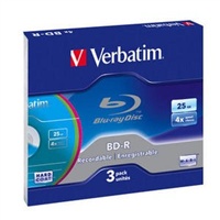 VERBATIM BLUE-RAY BD-R(3-pack)SlimCase/Colour/4x/25GB