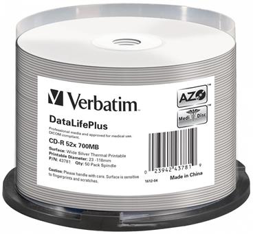 VERBATIM CD-R DataLifePlus 700MB/ 52x/ 80min/ silver thermal printable/ 50pack/ spindle