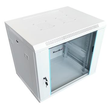 XtendLan 12U/600x450,na zeď, jednodílný, rozložený, skleněné dveře, šedý