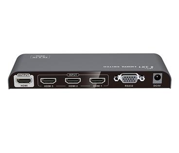 XtendLan HDMI přepínač, 3 vstupy / 1 výstup, do 4k (2160p), RS232 a dalkové ovládání (IR)