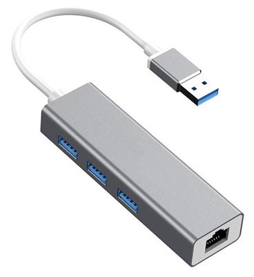 XtendLan Hub USB 3.0 s Gigabitovým Ethernet adaptérem, 3x USB 3.0, pokovený box
